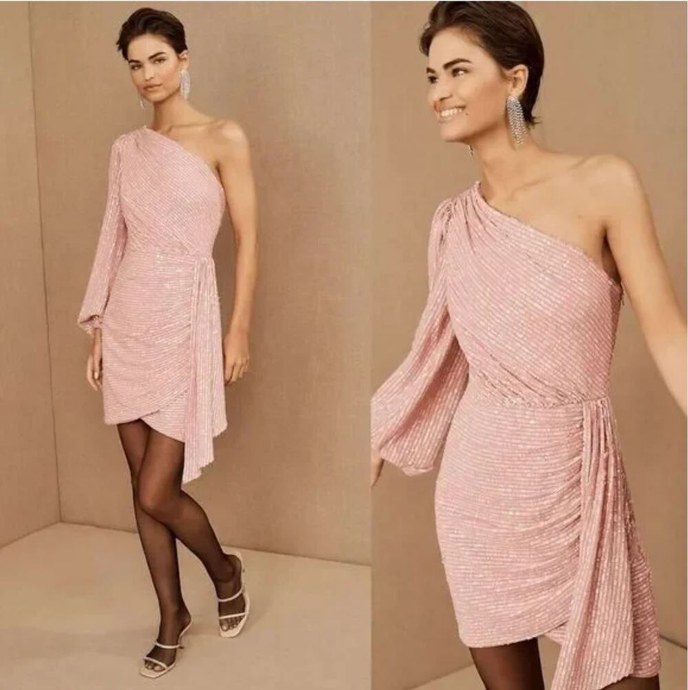 SAYLOR Nazila Pink Sequin One Shoulder Mini Dress size Medium Barbie
